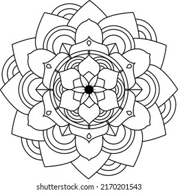  Mandala coloring book design for beginners, seniors and children. Basic Mehndi flower pattern for Henna drawing and tattoo. Decoration in ethnic oriental, Indian style.