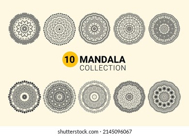 Mandala Coloring Book for Kdp Interior, Ornamental luxury mandala pattern, Outline collection of abstract yoga symbol, Set of hand drawing zentangle mandala elements