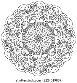 Mandala coloring book with mice and cheese, vector illustration game for kids activity