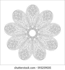 Mandala for coloring book page. Abstract decorative round ornament. Antistress art for adults. Vector design element. Natural, weave, floral motifs.