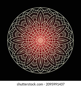 Mandala for Coloring Book Page, Black Background Vector Illustration Elements