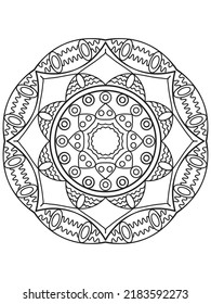 Mandala coloring book page. Black and white mandala vector isolated on white.