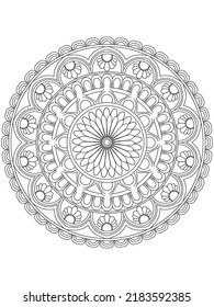 Mandala coloring book page. Black and white mandala vector isolated on white.