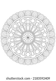 Mandala coloring book page. Black and white mandala vector isolated on white.