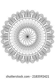 Mandala coloring book page. Black and white mandala vector isolated on white.