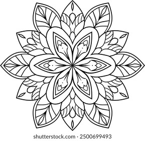 Mandala Coloring Book Page for Children and Adults ,Relaxing Abstract vector black lace design