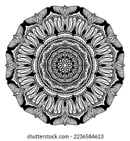 Mandala para colorear la página del libro. Patrón circular con flor para henna, mehndi, tatuaje y decoración. Vector oriental. Ornamentos redondos decorativos. Forma inusual de flor. 