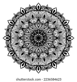 Mandala para colorear la página del libro. Patrón circular con flor para henna, mehndi, tatuaje y decoración. Vector oriental. Ornamentos redondos decorativos. Forma inusual de flor. 