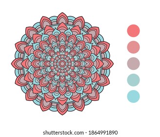 Mandala. Coloring book. Coloring page. Color by number. Flower pattern. Antistress for adults. Palette.