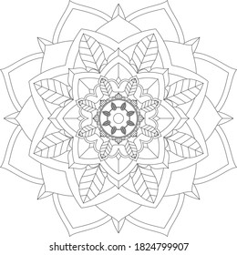 Mandala Coloring book Page design. Simple Mandala coloring design for beginners, seniors and children.  Mehndi flower pattern for Henna drawing and tattoo. Decoration in ethnic oriental, Indian style.