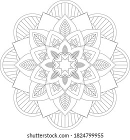 Mandala Coloring book page design. Simple Mandala coloring design for beginners, seniors and children. Mehndi flower pattern for Henna drawing and tattoo. Decoration in ethnic oriental, Indian style.