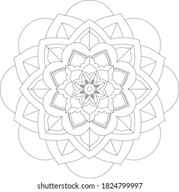 Mandala Coloring book page design. Simple Mandala coloring design for beginners, seniors and children. Mehndi flower pattern for Henna drawing and tattoo. Decoration in ethnic oriental, Indian style.
