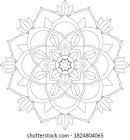 Diseño de la página del libro Coloring de Mandala. Sencillo diseño de color Mandala para principiantes, adultos mayores y niños. Patrón de flores de Mehndi para el dibujo y tatuaje de Henna. Decoración de estilo étnico oriental, indio.