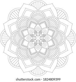 Diseño de la página del libro Coloring de Mandala. Sencillo diseño de color Mandala para principiantes, adultos mayores y niños. Patrón de flores de Mehndi para el dibujo y tatuaje de Henna. Decoración de estilo étnico oriental, indio.