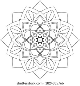 Mandala Coloring book page design. Simple Mandala coloring design for beginners, seniors and children. Mehndi flower pattern for Henna drawing and tattoo. Decoration in ethnic oriental, Indian style.