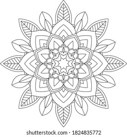 Mandala Coloring book page design. Simple Mandala coloring design for beginners, seniors and children. Mehndi flower pattern for Henna drawing and tattoo. Decoration in ethnic oriental, Indian style.