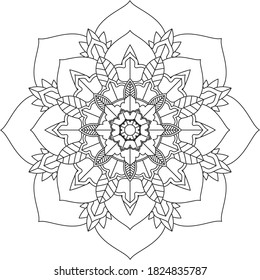 Diseño de la página del libro Coloring de Mandala. Sencillo diseño de color Mandala para principiantes, adultos mayores y niños. Patrón de flores de Mehndi para el dibujo y tatuaje de Henna. Decoración de estilo étnico oriental, indio.