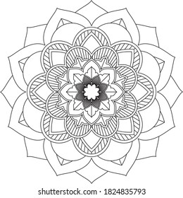 Mandala Coloring book page design. Simple Mandala coloring design for beginners, seniors and children. Mehndi flower pattern for Henna drawing and tattoo. Decoration in ethnic oriental, Indian style.