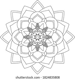 Mandala Coloring Buchseitendesign. Einfaches Mandala Farbdesign für Anfänger, Senioren und Kinder. Mehndi Blumenmuster für Henna Zeichnung und Tattoo. Dekoration im orientalischen, indischen Stil.