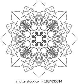 Mandala Coloring book page design. Simple Mandala coloring design for beginners, seniors and children. Mehndi flower pattern for Henna drawing and tattoo. Decoration in ethnic oriental, Indian style.