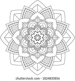 Mandala Coloring book page design. Simple Mandala coloring design for beginners, seniors and children. Mehndi flower pattern for Henna drawing and tattoo. Decoration in ethnic oriental, Indian style.
