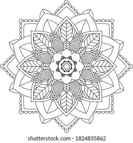 Mandala Coloring book page design. Simple Mandala coloring design for beginners, seniors and children. Mehndi flower pattern for Henna drawing and tattoo. Decoration in ethnic oriental, Indian style.