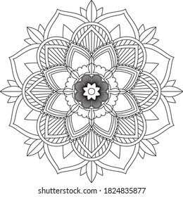 Mandala Coloring book page design. Simple Mandala coloring design for beginners, seniors and children. Mehndi flower pattern for Henna drawing and tattoo. Decoration in ethnic oriental, Indian style.