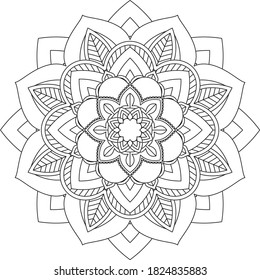 Mandala Coloring book page design. Simple Mandala coloring design for beginners, seniors and children. Mehndi flower pattern for Henna drawing and tattoo. Decoration in ethnic oriental, Indian style.