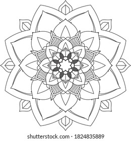 Mandala Coloring book page design. Simple Mandala coloring design for beginners, seniors and children. Mehndi flower pattern for Henna drawing and tattoo. Decoration in ethnic oriental, Indian style.