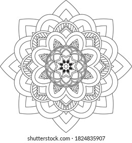 Mandala Coloring book page design. Simple Mandala coloring design for beginners, seniors and children. Mehndi flower pattern for Henna drawing and tattoo. Decoration in ethnic oriental, Indian style.