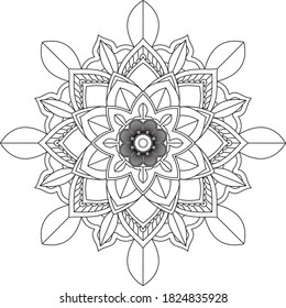 Diseño de la página del libro Coloring de Mandala. Sencillo diseño de color Mandala para principiantes, adultos mayores y niños. Patrón de flores de Mehndi para el dibujo y tatuaje de Henna. Decoración de estilo étnico oriental, indio.