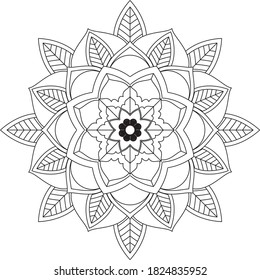 Mandala Coloring book page design. Simple Mandala coloring design for beginners, seniors and children. Mehndi flower pattern for Henna drawing and tattoo. Decoration in ethnic oriental, Indian style.