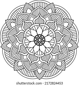 Mandala Coloring book Page design. Simple Mandala coloring design for beginners, seniors and children. Mehndi flower pattern for Henna drawing and tattoo. Decoration in ethnic oriental, Indian style.