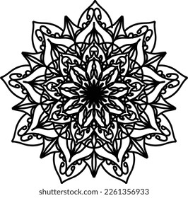 Mandala Coloring book page design. Simple coloring design for beginners, seniors and children. Mehndi flower pattern for Henna drawing and tattoo. Decoration in ethnic oriental, Indian style