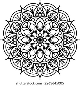 Mandala Coloring book page design. Simple coloring design for beginners, seniors and children. Mehndi flower pattern for Henna drawing and tattoo. Decoration in ethnic oriental, Indian sty