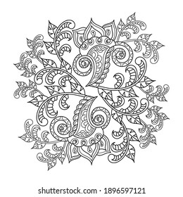 Mandala. Coloring book page . Doodle Linear art. Anti stress for adults and children . Hand drawn Decorative monochrome element for design