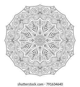 Mandala for coloring book page for kids and adults. Patterned Design Element. Zentangle style