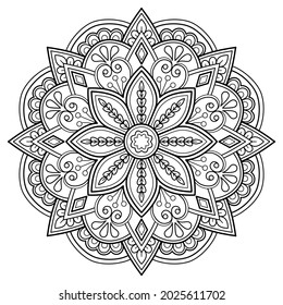 Mandala Coloring book page. Used for Wall art. Wallpaper design Tile pattern Paint shirt Greeting card Sticker Yoga template Lace pattern and tattoo. Vector ethnic oriental circle ornament.  