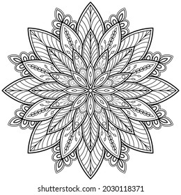 Mandala Coloring book page. Used for Wall art. Wallpaper design Tile pattern Paint shirt Greeting card Sticker Yoga design Lace pattern Background and tattoo. Vector ethnic oriental circle ornament.