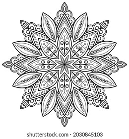 Mandala Coloring book page. Used for Wall art. Wallpaper design Tile pattern Paint shirt Greeting card Sticker Yoga design Lace pattern Background and tattoo. Vector ethnic oriental circle ornament.