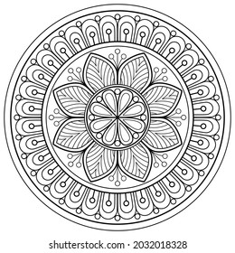Mandala Coloring Buchseite. Für Tapete Design Tile Muster Paint Shirt Grußkartenaufkleber Yoga Design Lace Muster Hintergrund und Tattoo. Ethnische Ornamente der Vektor.