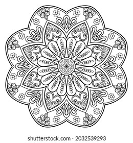 Mandala Coloring book page. Used for Wall art. Wallpaper design Tile pattern Paint shirt Greeting card Sticker Yoga design Lace pattern Background and tattoo. Vector ethnic oriental circle ornament.