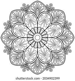 Mandala Coloring book page. Used for Wall art. Wallpaper design Tile pattern Paint shirt Greeting card Sticker Yoga design Lace pattern Background and tattoo. Vector ethnic oriental circle ornament.