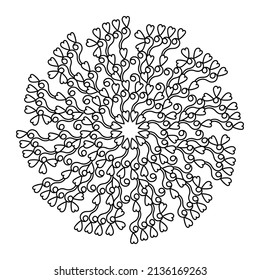 Página del libro Coloreo de Mandala. Ornamento del círculo dibujado a mano del vector sobre fondo blanco.
