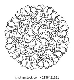 Mandala Coloring book page. Vector hand drawn circle ornament on white background.