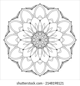 Mandala farbige Buchseite, Vektorgrafik. Umrisszeichnung auf weißem Hintergrund. Indisches, orientalisches, florales, kreisorales Dekor für Anti-Stress-meditative Färbung. Ethnische Rundhöhle.