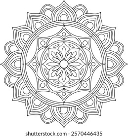 Mandala of Coloring Book Page, vector file, Oriental Mandala, wall art, simple mandala art, Design for a wallpaper Paint shirt and tile Sticker