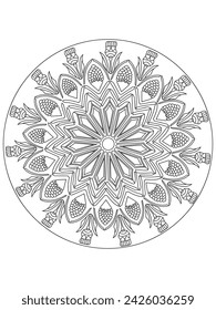 Mandala. Coloring book pages. Abstract  flower, henna design. White background, black outline. Vector illustration.