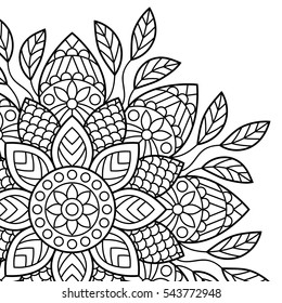 Mandala. Coloring book pages. Indian antistress medallion. Abstract islamic flower, arabic henna design, yoga symbol. White background, black outline. Vector illustration