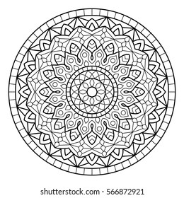 Mandala. Coloring book pages. Indian antistress medallion. Abstract islamic flower, arabic henna design, yoga symbol. White background, black outline. Vector illustration.